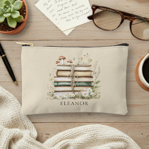 Watercolor Flowers Vintage Books Personalized Accessory Pouch