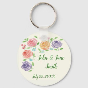 Watercolor Flowers Wedding Favour Keychain