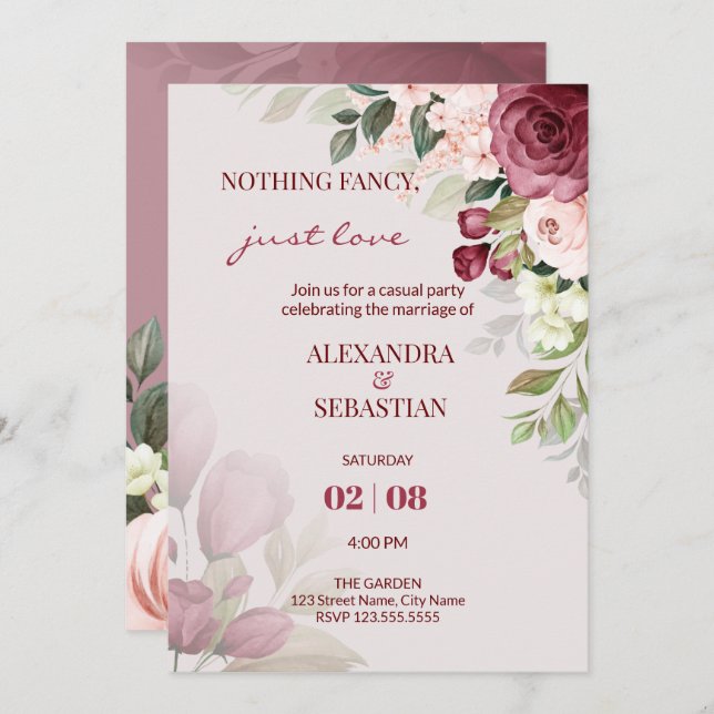 Watercolor Flowers Wedding Reception Invitation (Front/Back)
