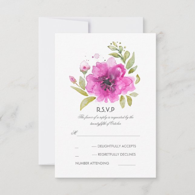 Watercolor Flowers Wedding RSVP Card (Front)