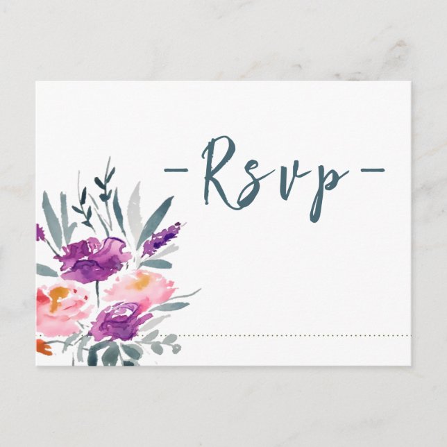 Watercolor Flowers Wedding RSVP Postcards (Front)