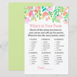 Watercolor Flowers What's in your purse game