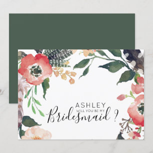 Watercolor Flowers Will You Be My Bridesmaid Name Invitation