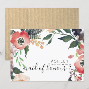 Watercolor Flowers Will You Be My Bridesmaid Name Invitation