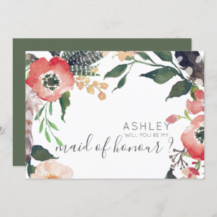 Watercolor Flowers Will You Be My Bridesmaid Name Invitation