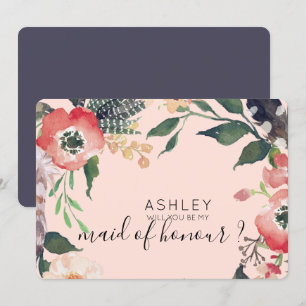 Watercolor Flowers Will You Be My Bridesmaid Name Invitation