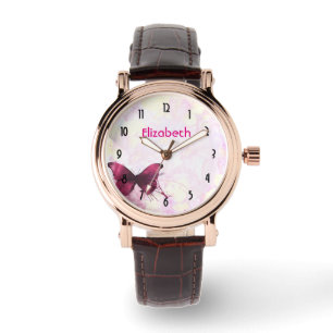 Watercolor Flowers with Butterfly Customized Watch
