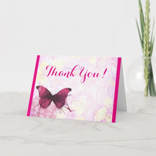 Watercolor Flowers with Butterfly Thank You Card (Front)