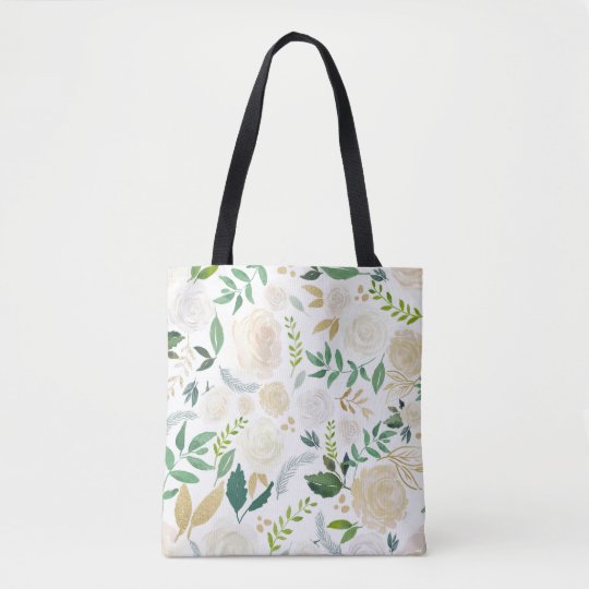 Watercolor Flowers with Faux Gold Glitter and Foil Tote Bag