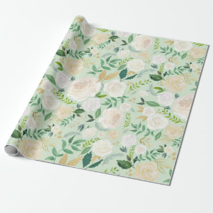 Watercolor Flowers with Faux Gold Glitter & Foil I Wrapping Paper