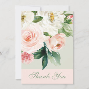 Watercolor Flowers with Photo Wedding Thank You Card