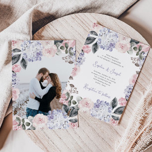 Watercolor Flowers with your Photo Wedding Invitation