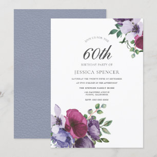 Watercolor Flowers Womans 60th Birthday Invitation