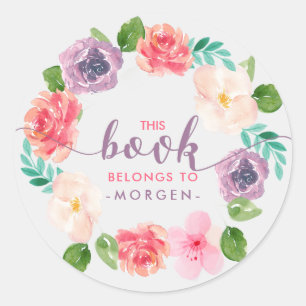 Watercolor Flowers Wreath -Book Elegant Typography Classic Round Sticker