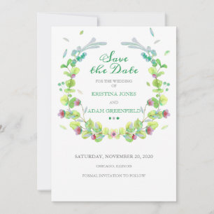 Watercolor Flowers Wreath Save the Date Card