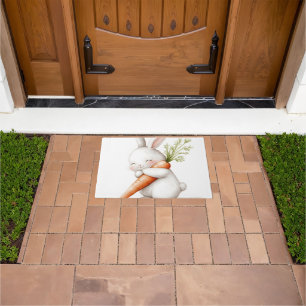 Watercolor Fluffy Bunny Carrot Love  Doormat