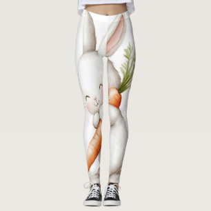 Watercolor Fluffy Bunny Carrot Love  Leggings