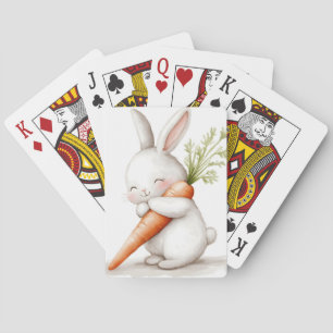 Watercolor Fluffy Bunny Carrot Love  Playing Cards