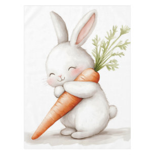 Watercolor Fluffy Bunny Carrot Love  Tablecloth