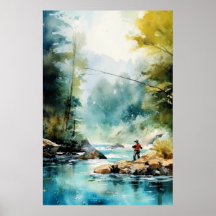 Watercolor Fly Fishing Poster - Fishing Wall Art