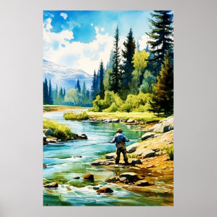 Watercolor Fly Fishing Poster - Fishing Wall Art