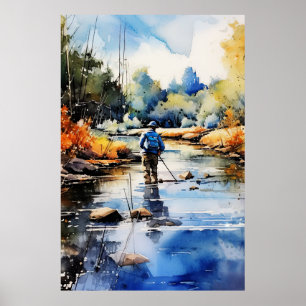 Watercolor Fly Fishing Poster - Fishing Wall Art