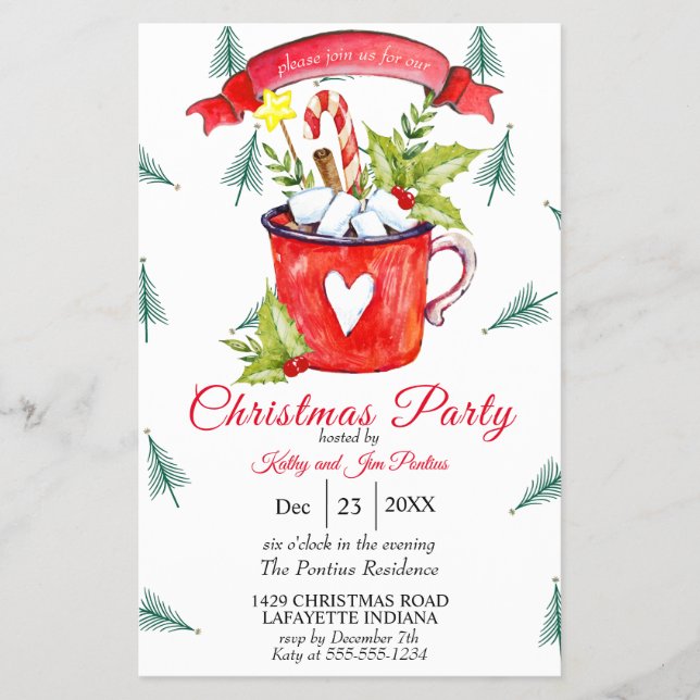 Watercolor Flyer Christmas Party Invitation (Front)