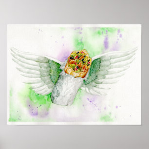 Watercolor Flying Burrito Poster
