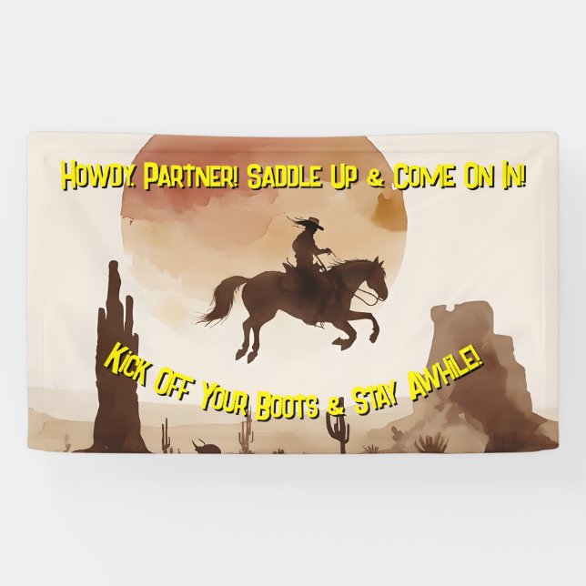 Watercolor Flying Cowboy Banner (Horizontal)