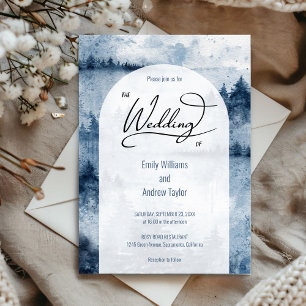 Watercolor foggy forest wedding invitation 