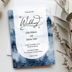 Watercolor foggy forest wedding invitation 