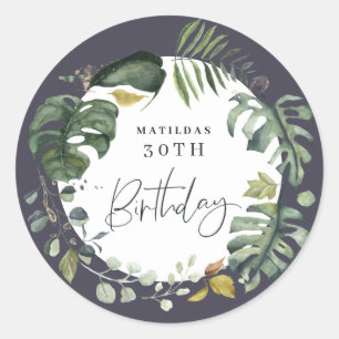 Watercolor foliage 30th birthday party favour classic round sticker