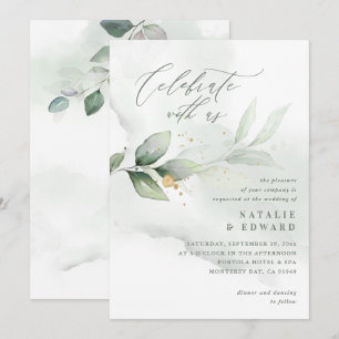 Watercolor foliage and metallic gold wedding