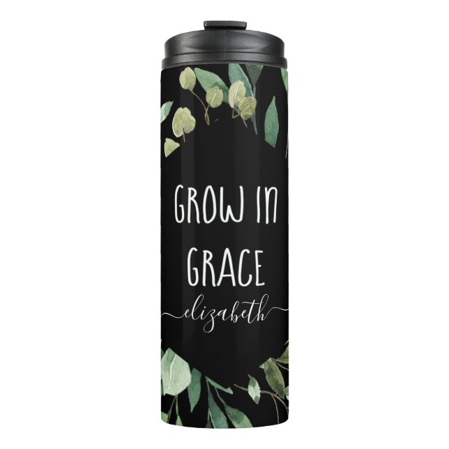 Watercolor Foliage Christian Quote Personalized Thermal Tumbler (Front)