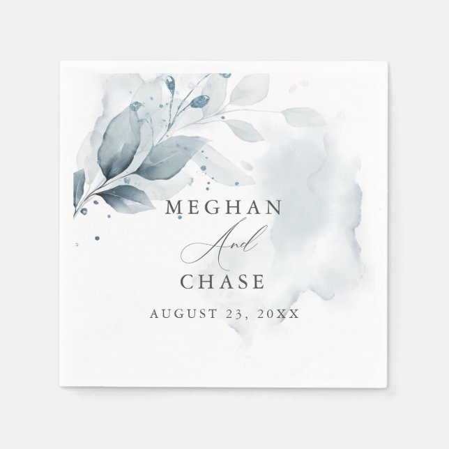 Watercolor  Foliage Dusty Blue  Napkins (Front)