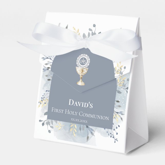 watercolor foliage First Holy Communion Favor Box (Front Side)