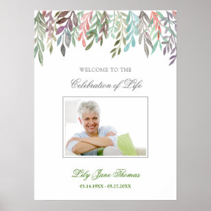 Watercolor Foliage Funeral Welcome Sign - 18 x 24