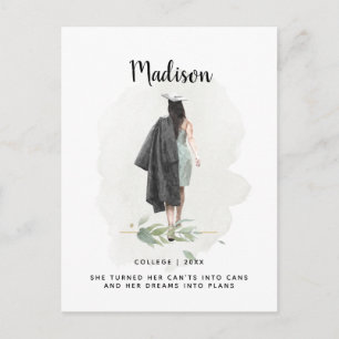 Watercolor Foliage Graduation Girl Announcement Postcard