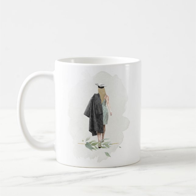 Watercolor Foliage Graduation Inspirational Quote Coffee Mug (Left)