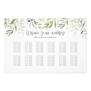 Watercolor foliage green wedding seating plan photo print