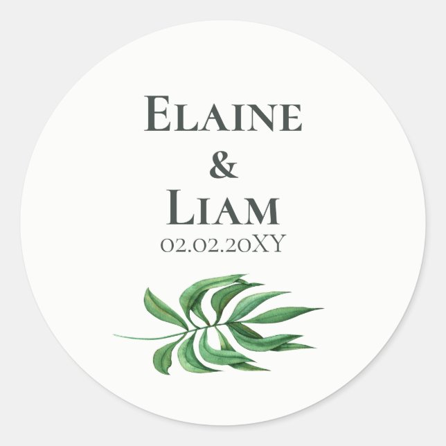 Watercolor Foliage Greenery Wedding Classic Round Sticker (Front)