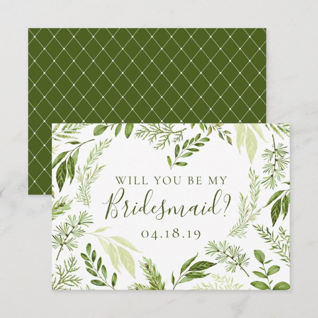 Watercolor Foliage Heart Will You Be My Bridesmaid Invitation (Front/Back)