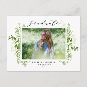Watercolor Foliage Horizontal Photo Graduation Announcement Postcard