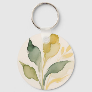 Watercolor Foliage Leaves Sage Gold Keychain