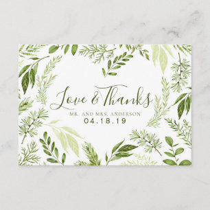 Watercolor Foliage Love and Thanks Wedding Thank You Card