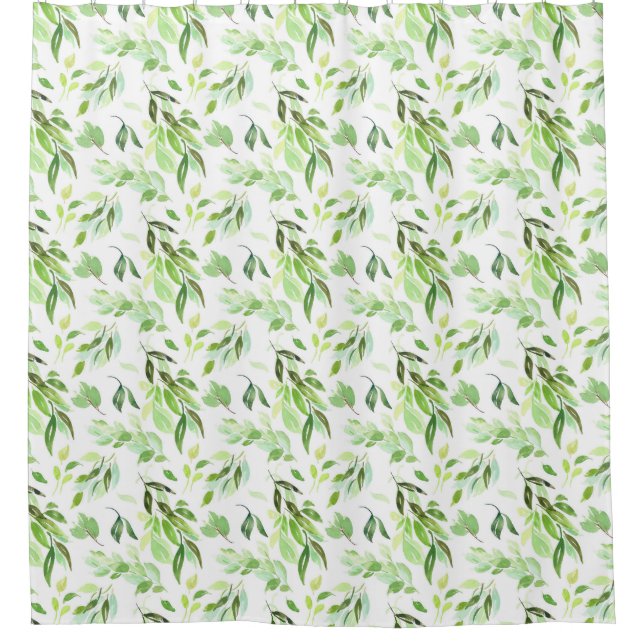 Watercolor Foliage Pattern Shower Curtain (Front)
