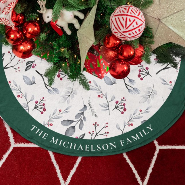 Watercolor Foliage Personalized Brushed Polyester Tree Skirt (Watercolor Foliage Personalized Brushed Polyester Tree Skirt)