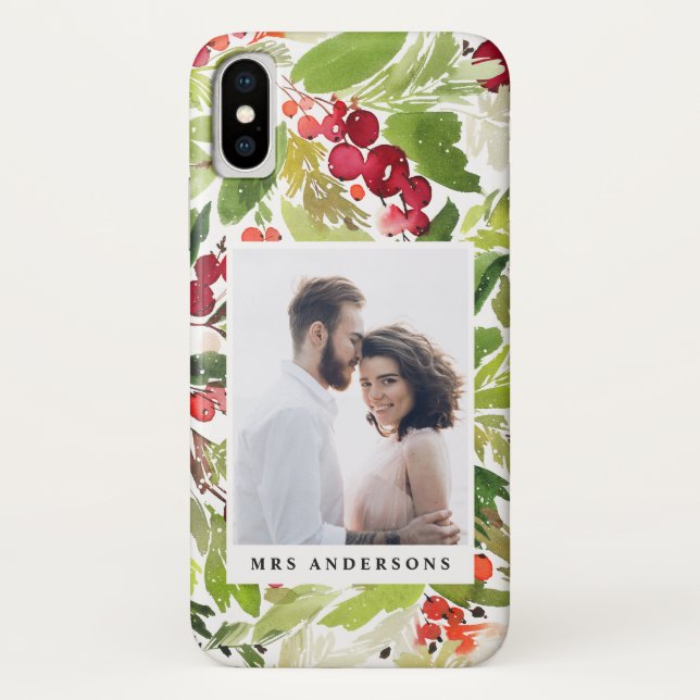 Watercolor foliage photo winter phone case (Back)