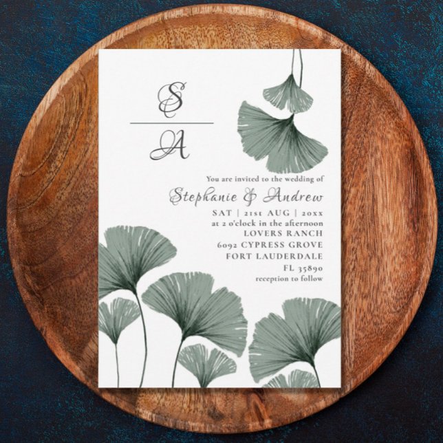 Watercolor Foliage Sage Green Gingko Wedding  Invitation (Creator Uploaded)