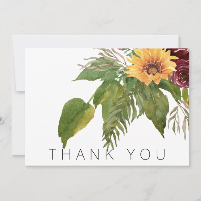 Watercolor Foliage Sunflower Funeral Thank You (Front)